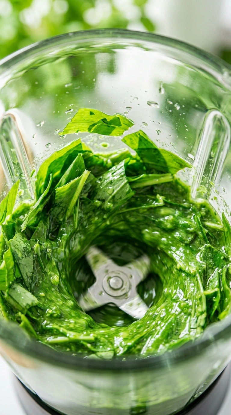 Bärlauch mit Wasser pürieren für grüne Bärlauch Spätzle