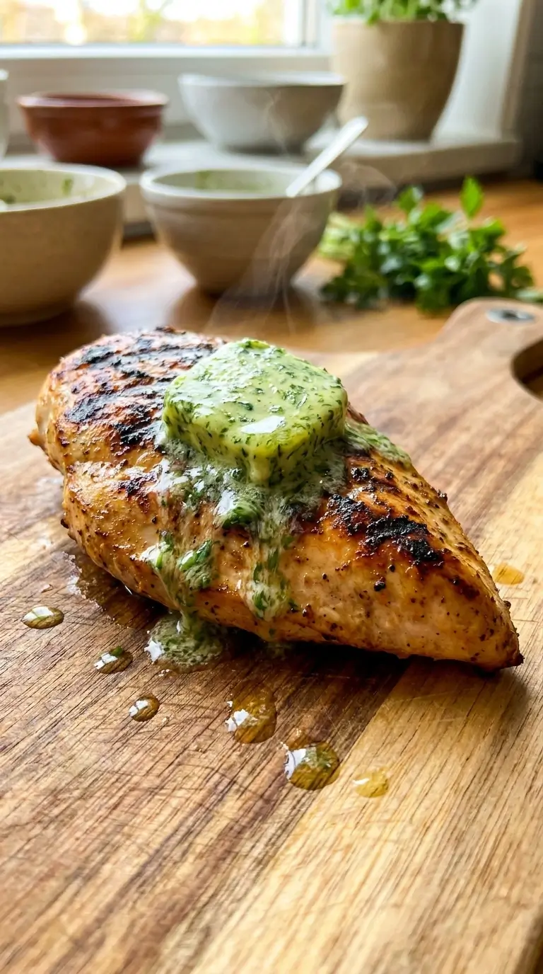 Bärlauchbutter schmilzt auf gegrilltem Hähnchen – Verwendungsidee