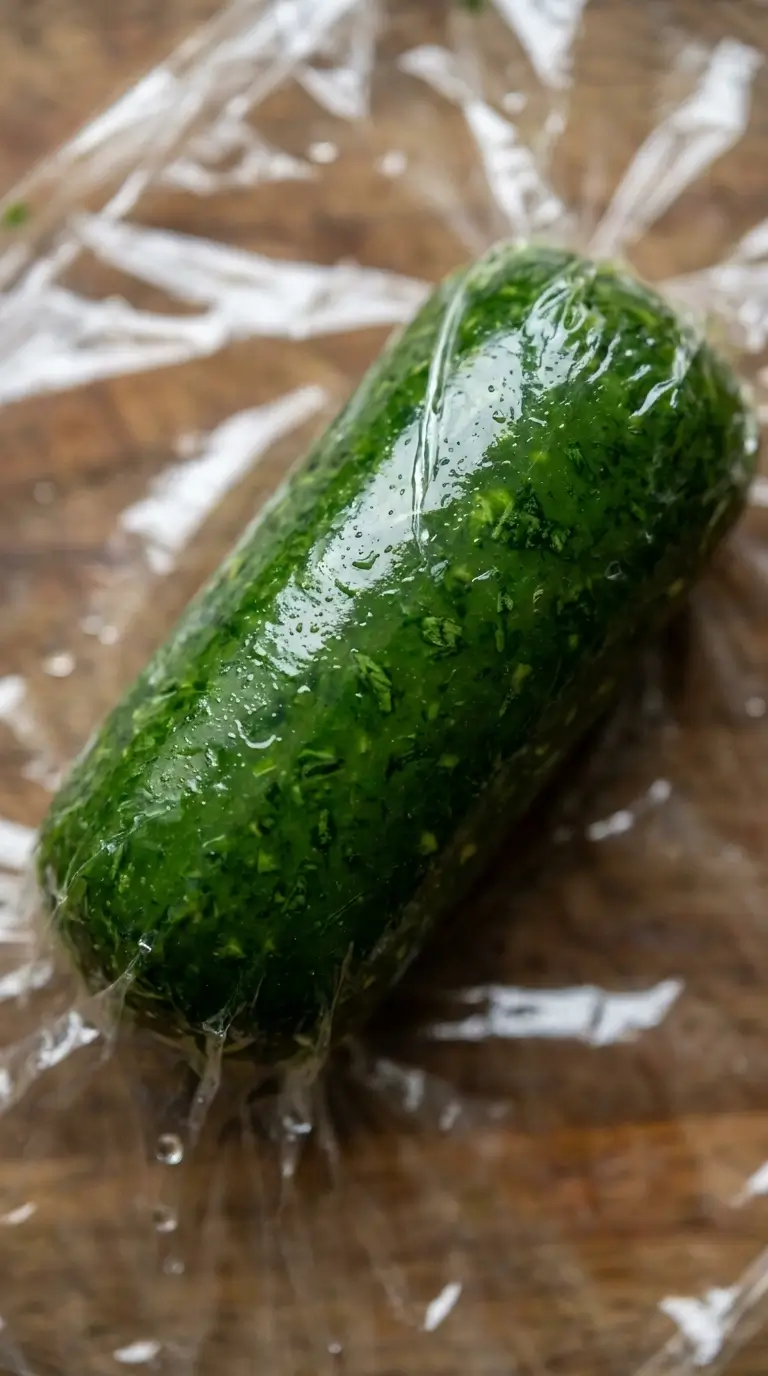 Bärlauchbutter zu einer Rolle formen mit Frischhaltefolie