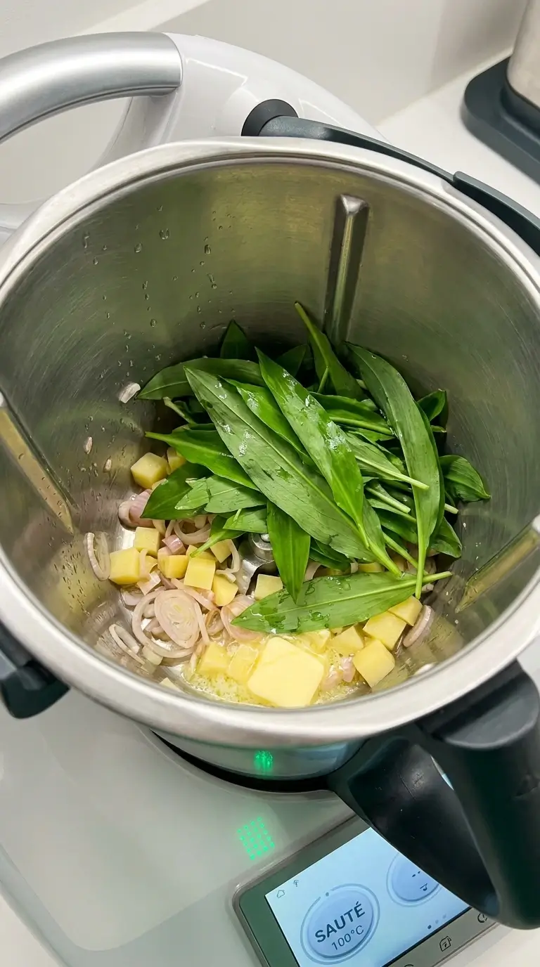 Frischer Bärlauch für Bärlauchsuppe Thermomix – leuchtend grüne Blätter vorbereitet