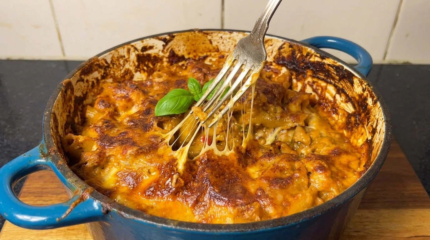 Cremige Hähnchen-Hackfleisch Pasta aus dem Ofen mit Mozzarella – einfaches Feierabendrezept