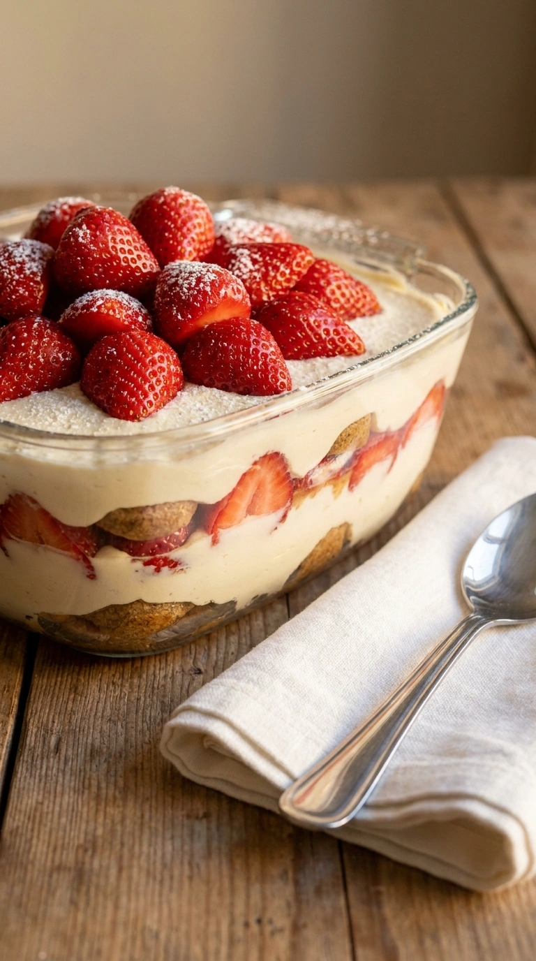 Erdbeer-Tiramisu-Kuchen ohne Alkohol – sommerliche Variante des italienischen Klassikers in einer Glasform