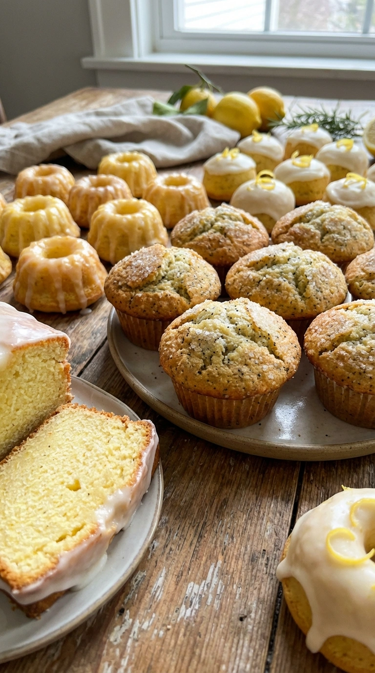 Zitronenkuchen Variationen – Muffins, ohne Butter, mit Mohnfüllung