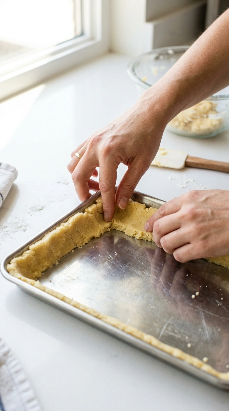 Mürbeteig für Mandarinen Schmandkuchen auf dem Blech ausrollen – Schritt 1