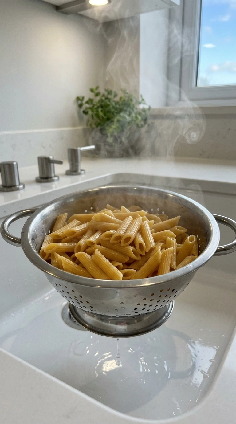 Pasta al dente kochen für den Auflauf – 2 Minuten früher abgießen