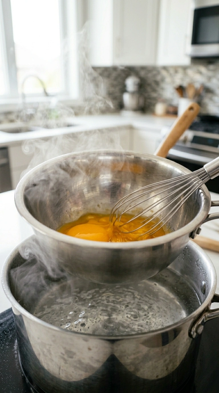 Eigelb über dem Wasserbad aufschlagen für Soße Hollandaise – der wichtigste Schritt
