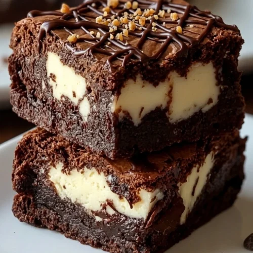 Frischkäse-Brownies auf einem Teller, garniert mit Schokolade und Beeren