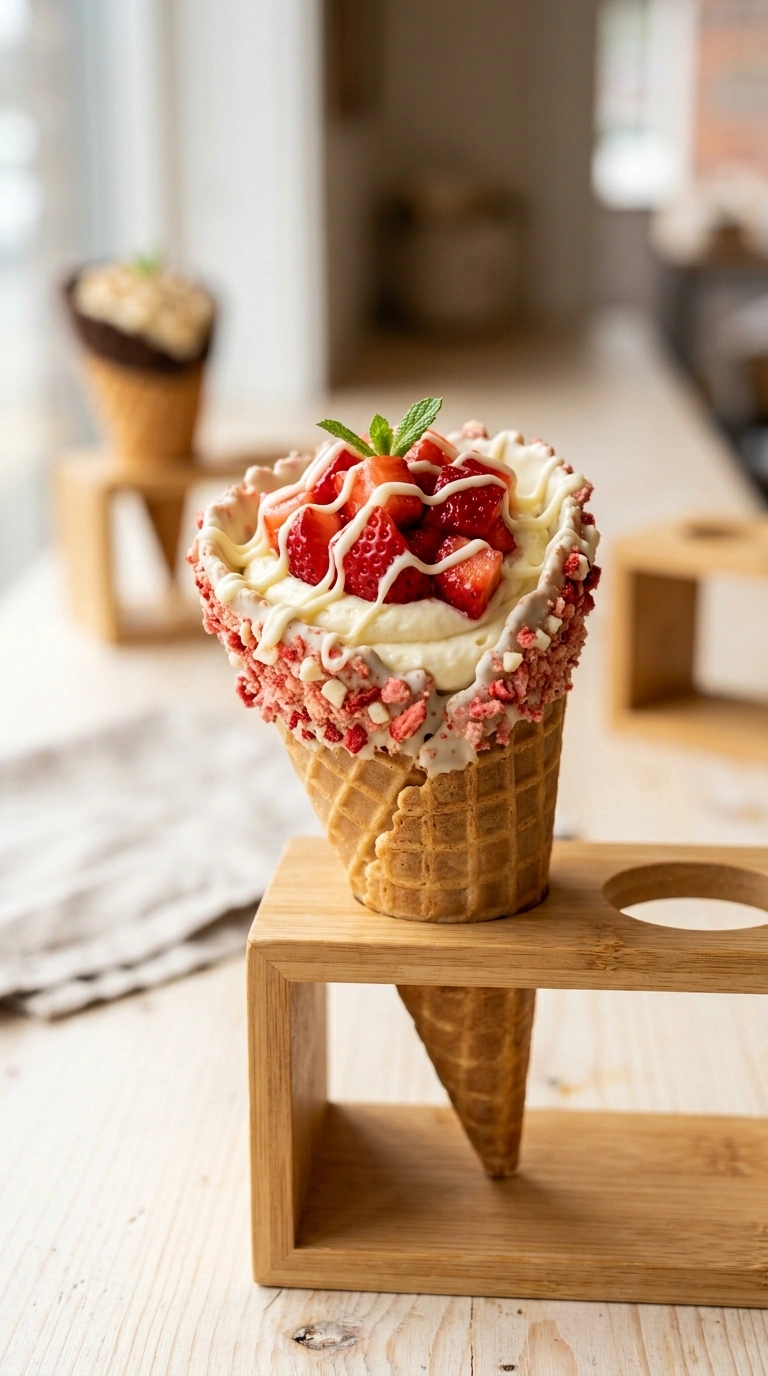 Erdbeer Cheesecake Hörnchen mit cremiger Füllung und knuspriger Crunch-Schicht