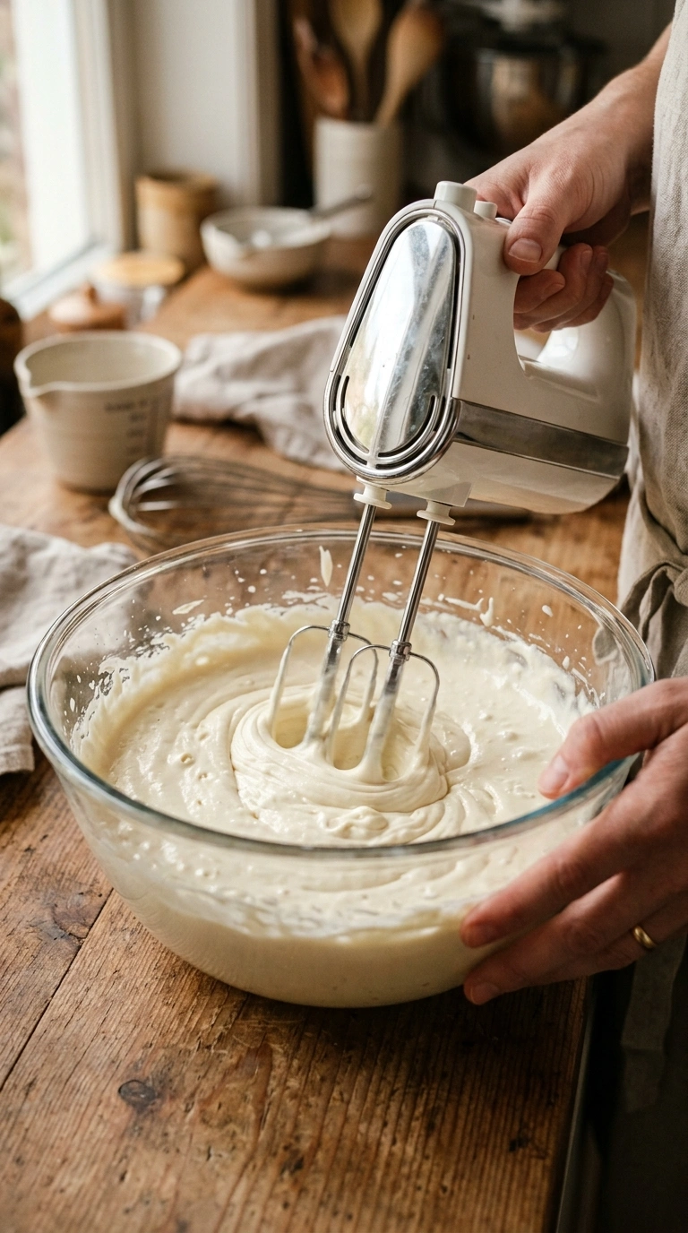Quarkmasse für Grieß Käsekuchen ohne Boden in einer Schüssel verrühren