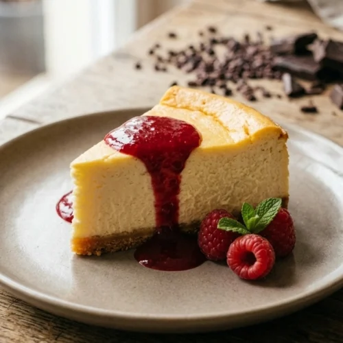 Grieß Käsekuchen ohne Boden frisch gebacken in der Springform