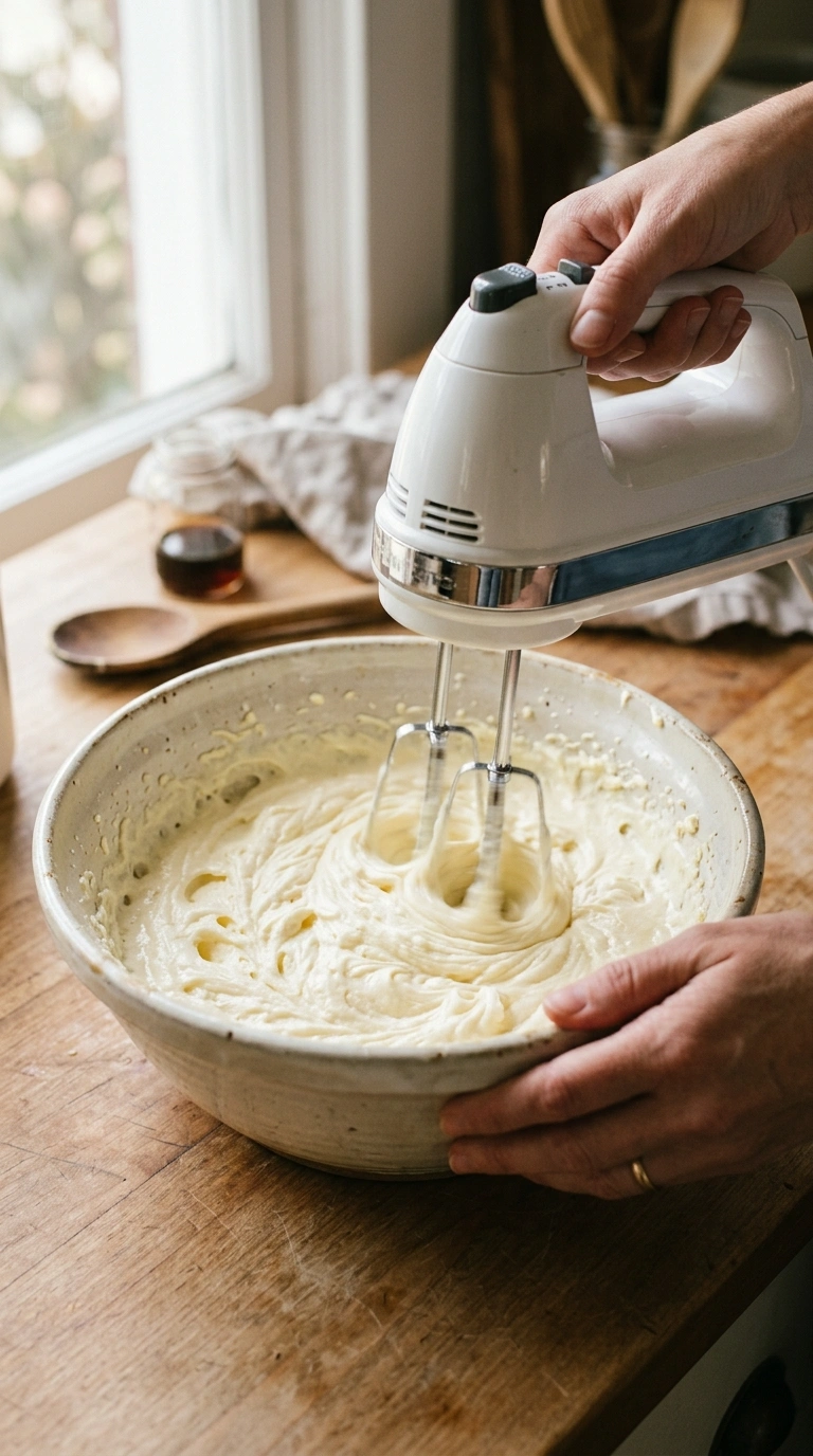 Butter und Zucker werden für den Rührteig cremig und schaumig aufgeschlagen