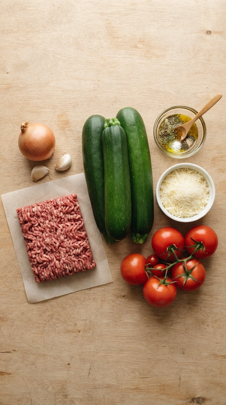 Fertiger Gefüllte Zucchini Hackfleisch - Gefüllte Zucchini-Boats mit Hackfleisch und Käse überbacken, serviert und zum Verzehr bereit