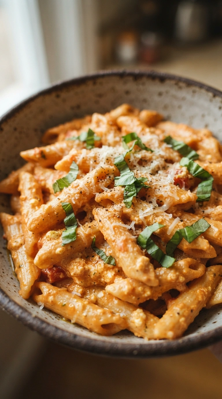 schnelle Rezepte – Eiweißreiche Pasta mit Tomatensauce – cremig-orange und sättigend