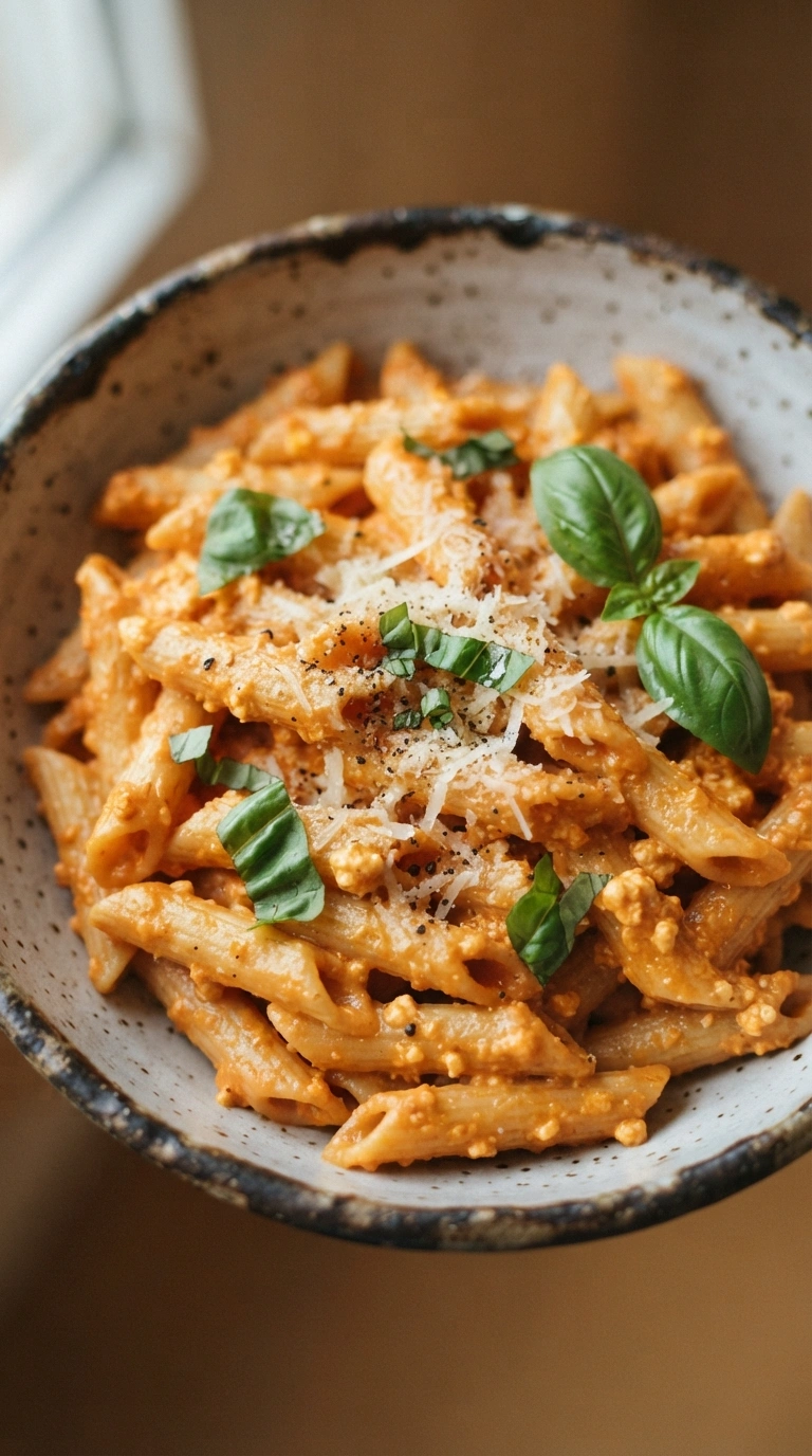 Eiweißreiche Pasta mit Tomatensauce – cremig, sättigend, in 20 Minuten fertig.
