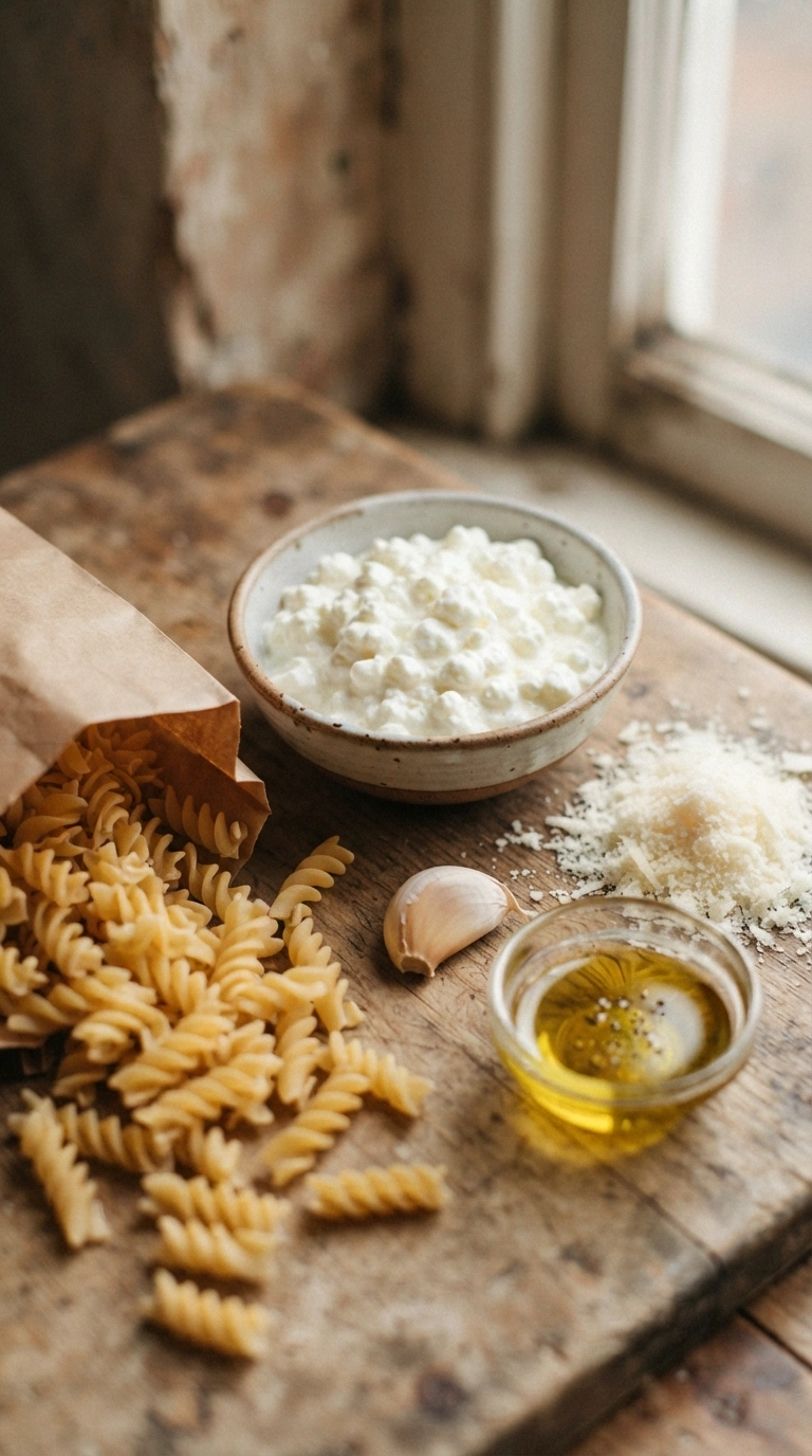 Zutaten für Fusilli mit Hüttenkäse-Sauce
