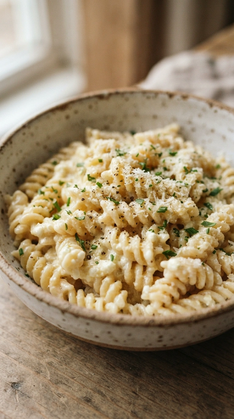 schnelle Rezepte – Fusilli mit Hüttenkäse-Sauce – cremig und proteinreich in 20 Minuten