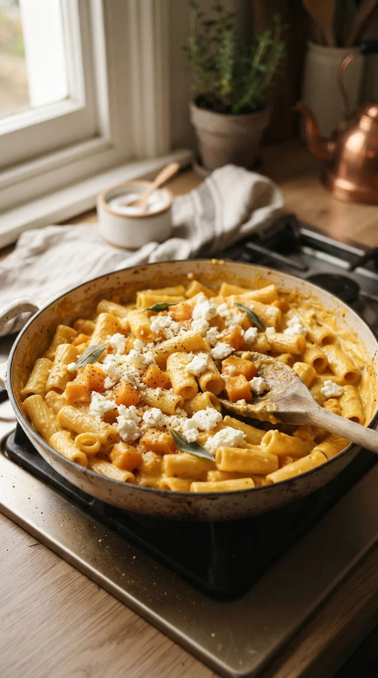 Kürbis Pasta mit Feta