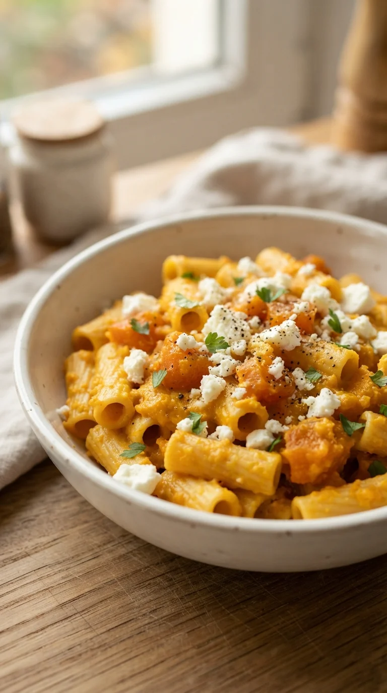 schnelle Rezepte – Kürbis Pasta mit Feta – cremig, einfach und perfekt für den Herbst