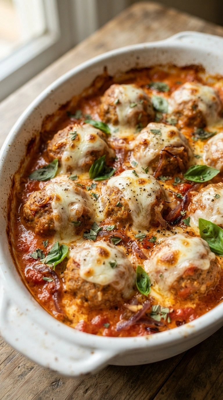 Hackbällchen Toskana in cremiger Tomatensauce mit geschmolzenem Mozzarella