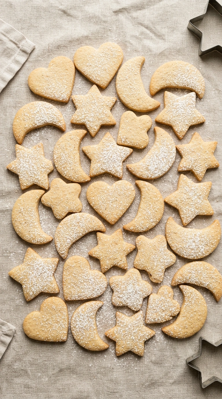 Fertig gebackene vegane Butterplätzchen in verschiedenen Formen