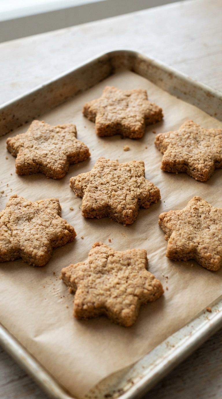 Ungeglasierte mehlfreie Zimtsterne liegen bereit zum Backen auf Backpapier