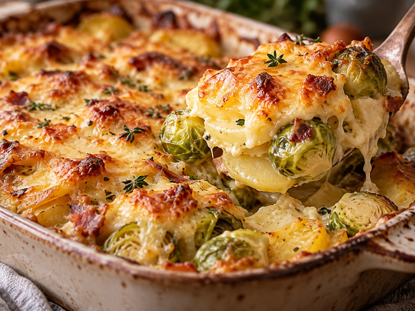 Kartoffel Rosenkohl Auflauf: Cremig, herzhaft und überbacken