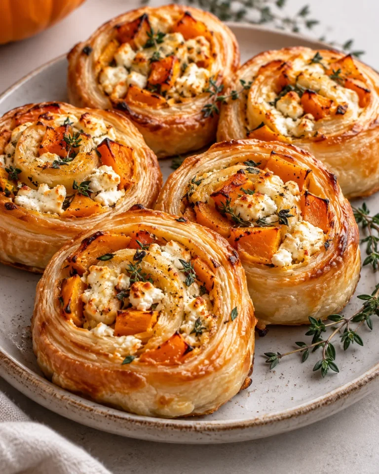 schnelle Rezepte – Herzhafte Kürbis-Feta-Blätterteig-Schnecken